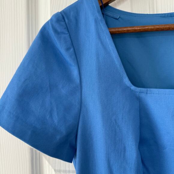 J.Crew New Women's Blue Square Neck Short Sleeve Dress Size 2 - Picture 5 of 13